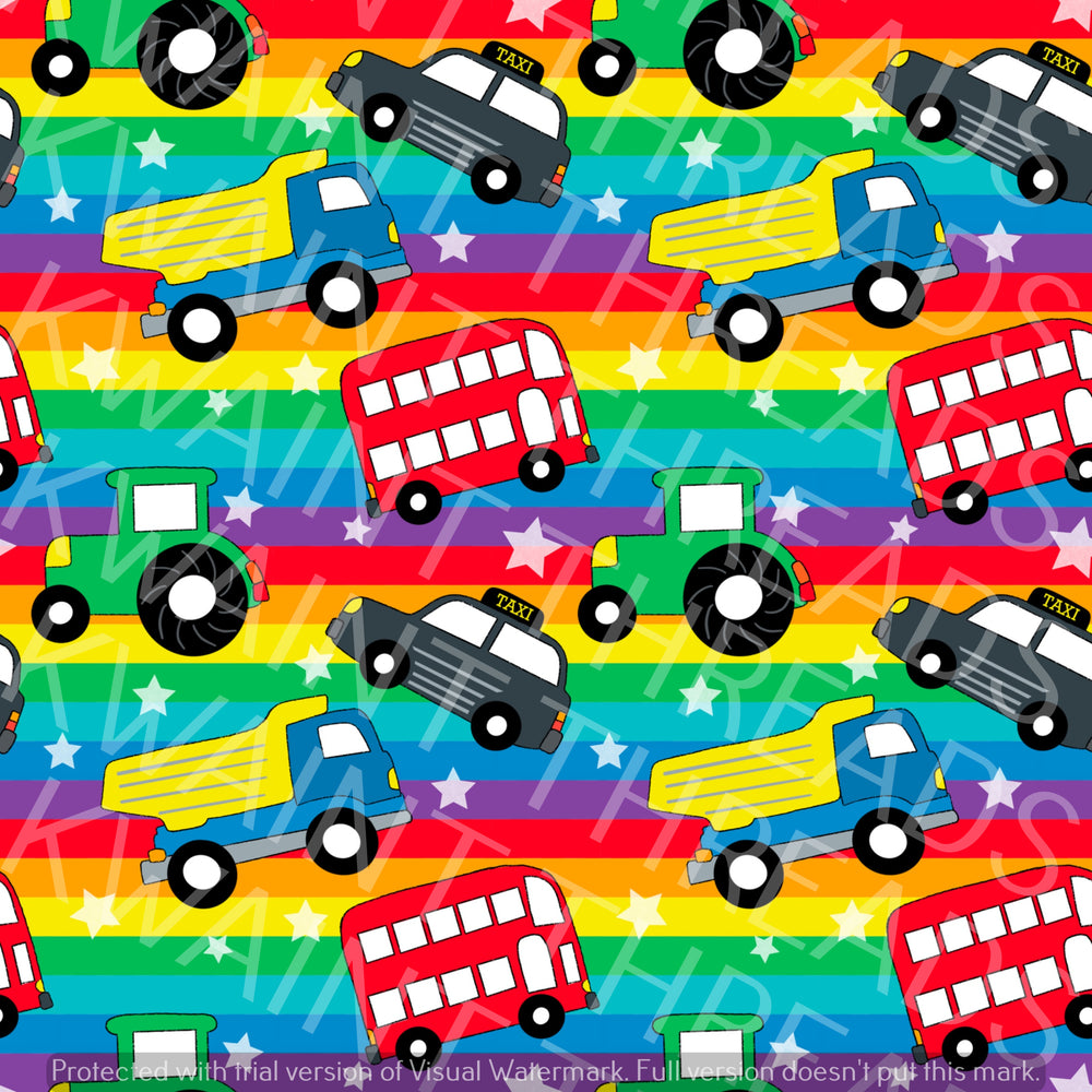 Fabric Mama Toot Toot Rainbow Cars Fabric On Demand Pre Order