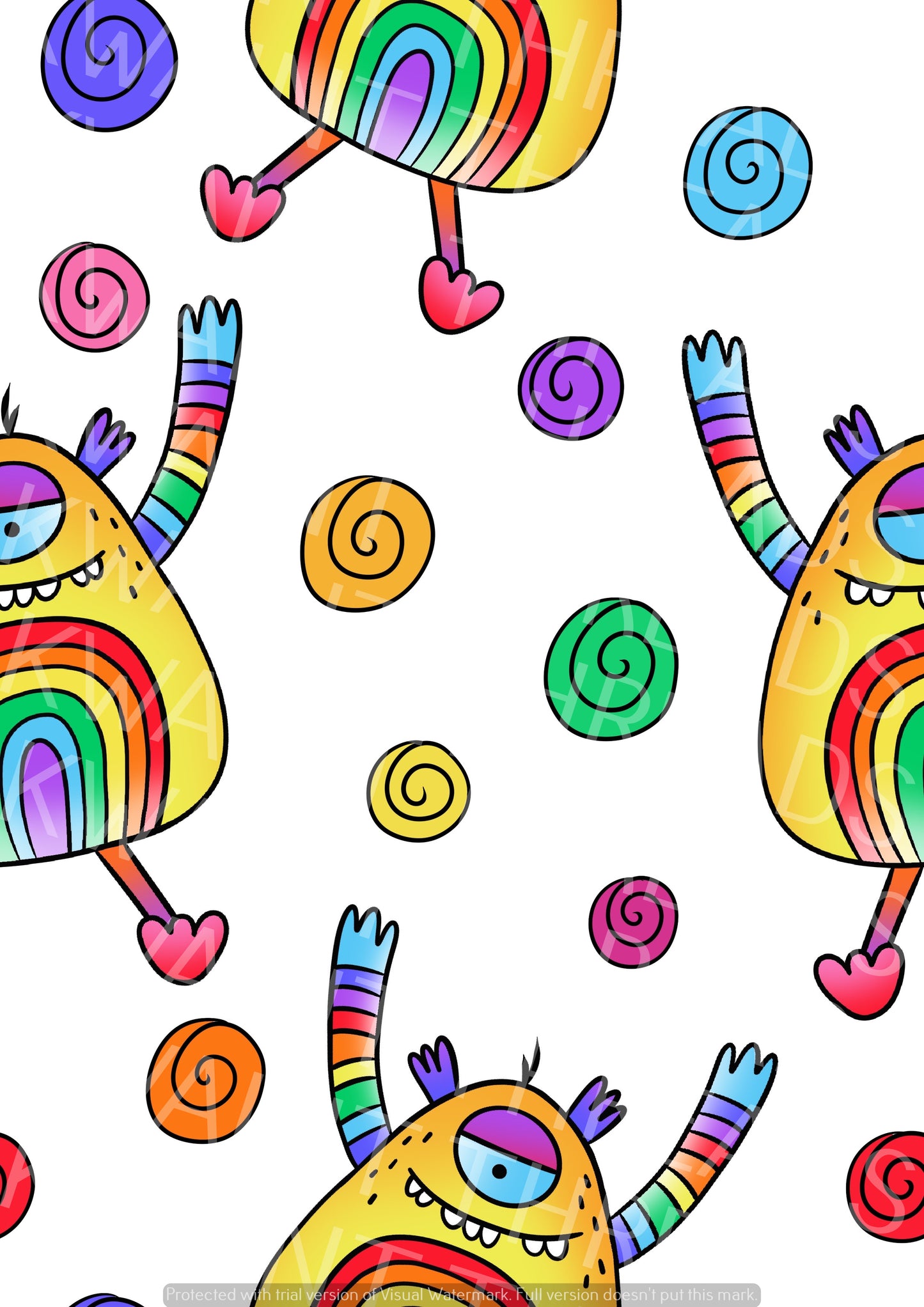 Karly Art Little Weirdos Rainbow Bob White Monster Fabric On Demand Pre Orde