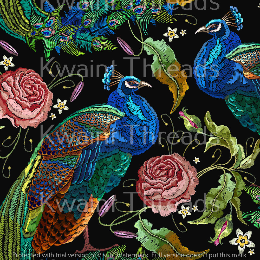 Kwaint Embroidery Peacocks Pre order Fabric