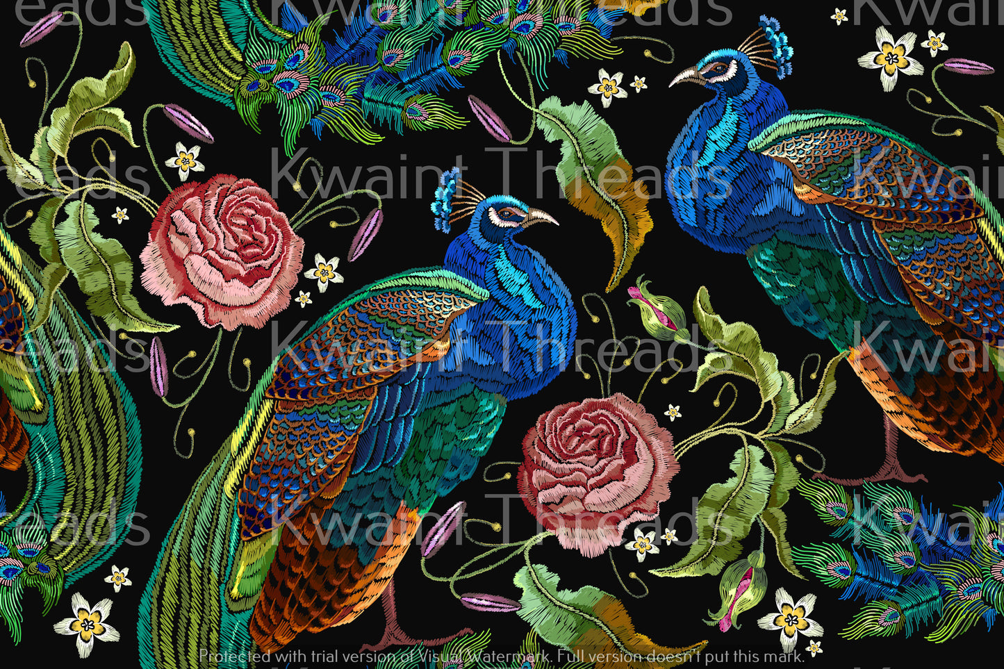 Kwaint Embroidery Peacocks Pre order Fabric