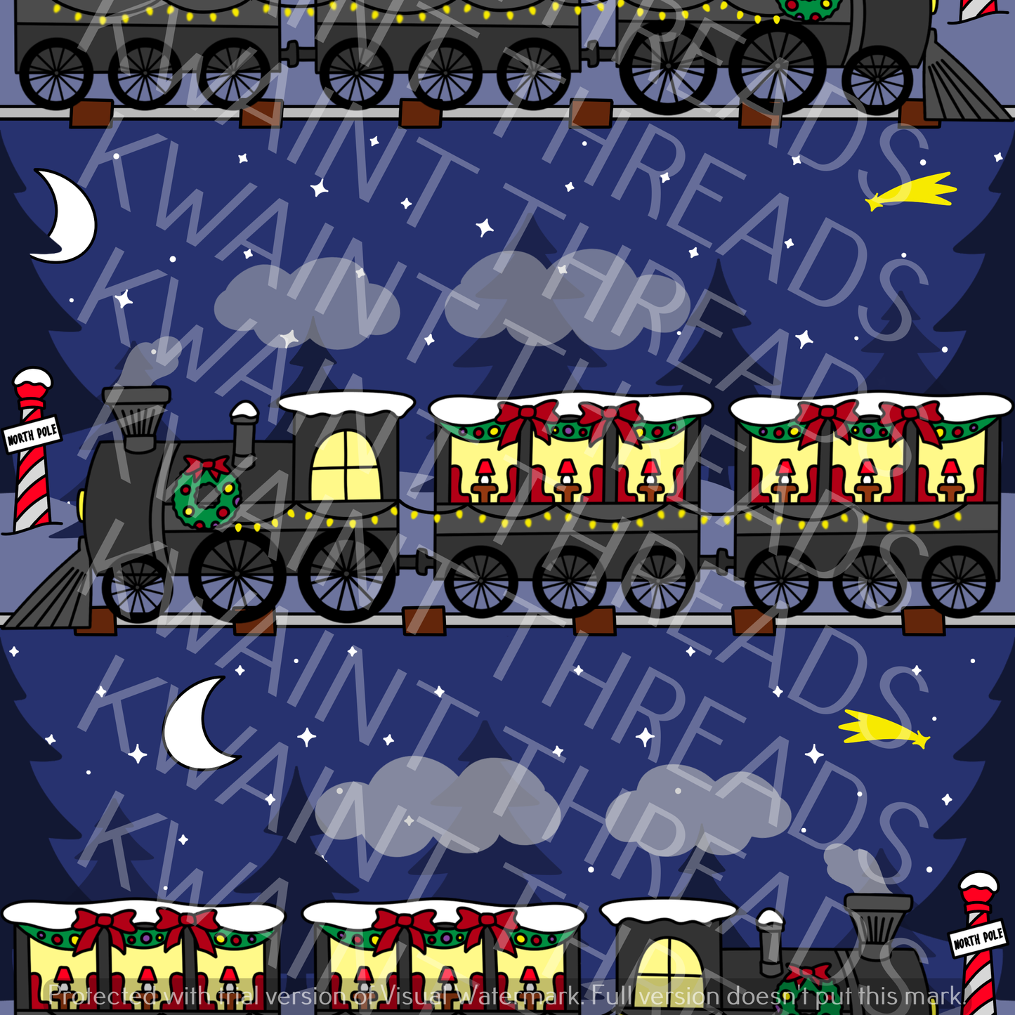 Fabric Mama All Aboard Train Christmas Fabric On Demand Pre Order