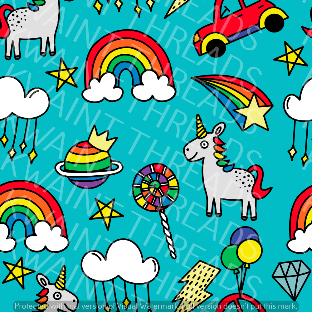 Fabric Mama Unicorny Unicorn Blue Fabric On Demand Pre Order