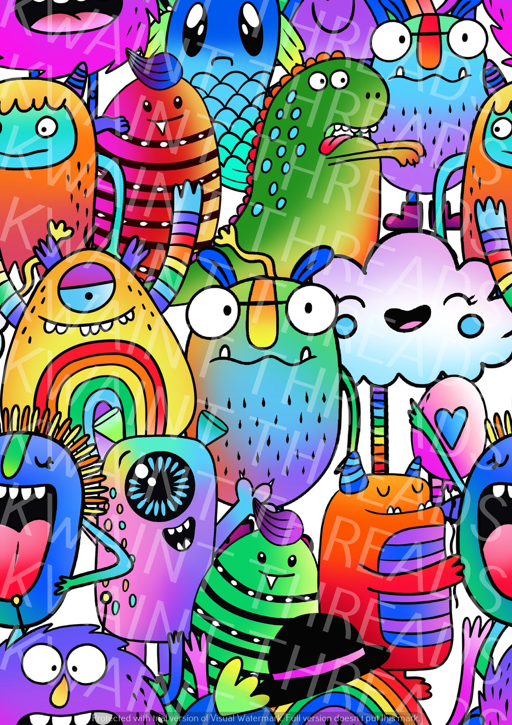 Karly Art Little Weirdos Rainbow Monsters Fabric On Demand Pre Order