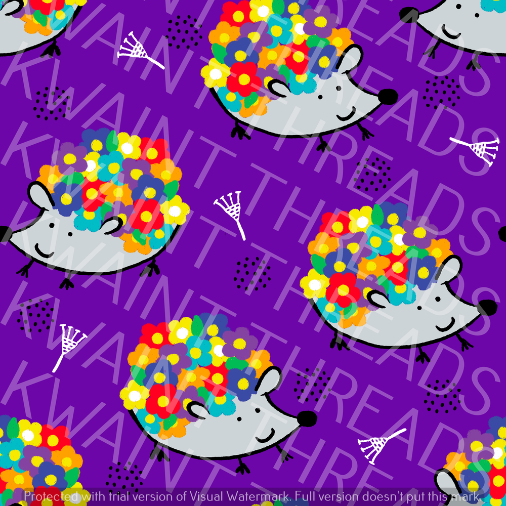 Fabric Mama Hogposey Hedgehog Flowers Fabric On Demand Pre Order