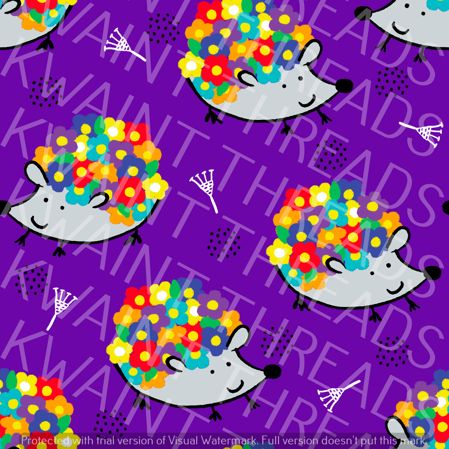 Fabric Mama Hogposey Hedgehog Flowers Fabric On Demand Pre Order
