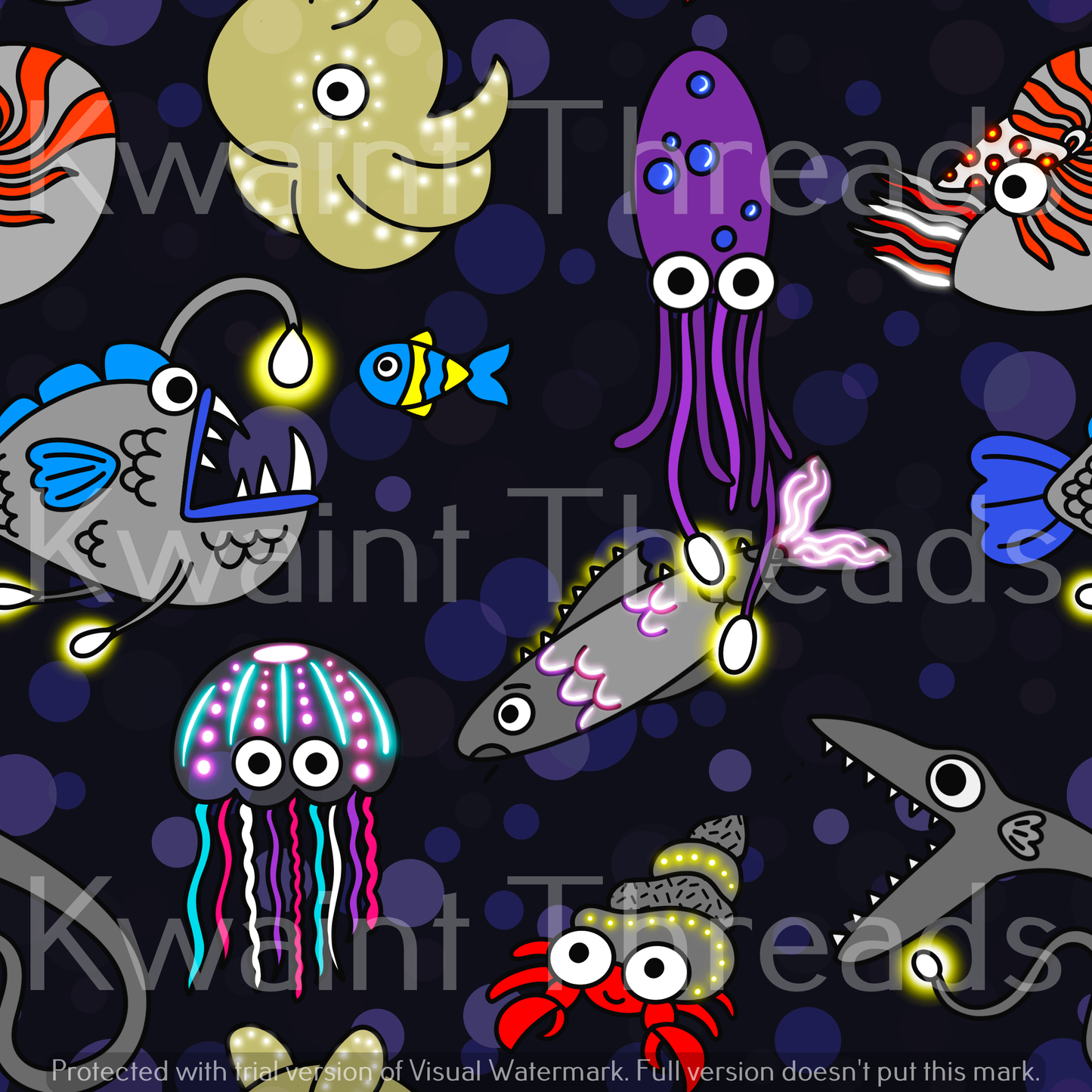 Fabric Mama Down in the Deep Rainbow Sea Creatures Fabric On Demand Pre Or