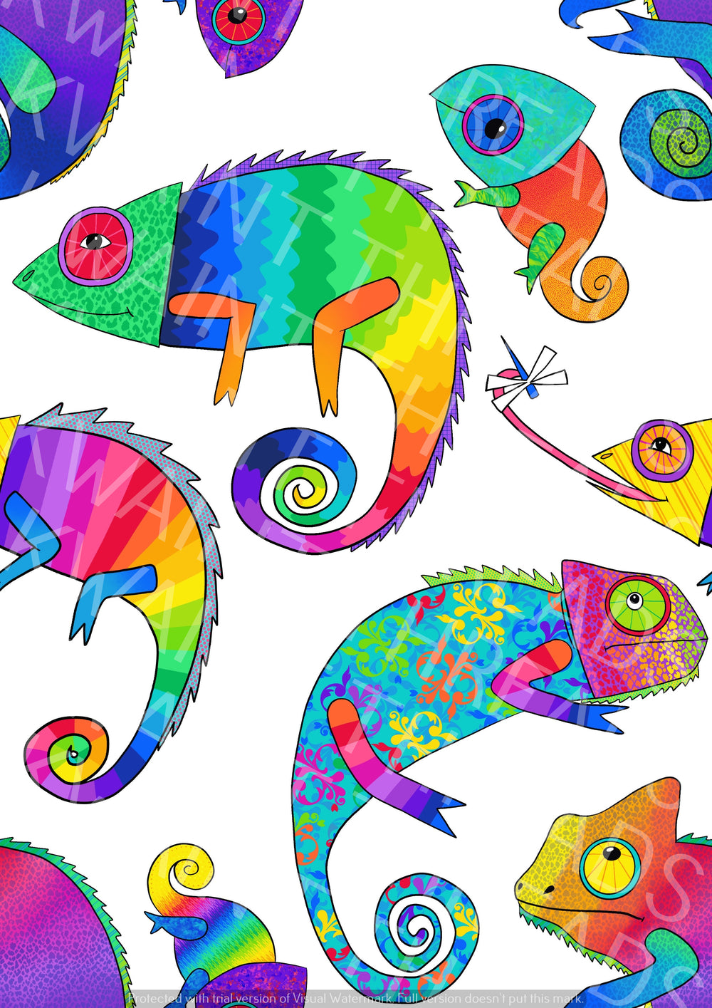 Karly Art Chameleons White Fabric On Demand Pre Order