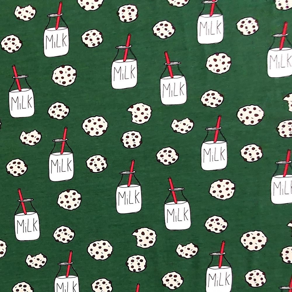 Tygdrommar Milk and Cookies Green Organic Cotton Knit Fabric Australia