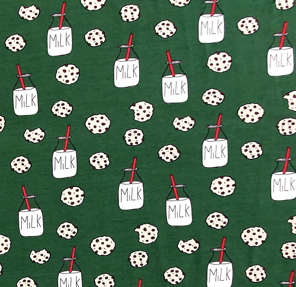 Tygdrommar Milk and Cookies Green Organic Cotton Knit Fabric Australia