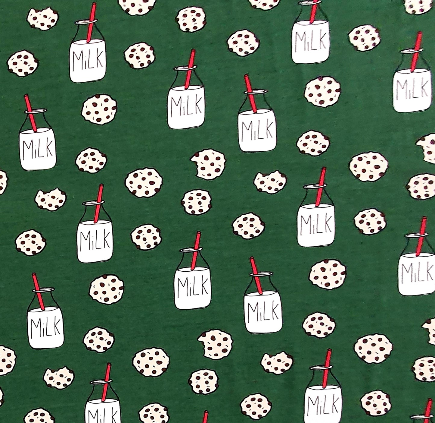 Tygdrommar Milk and Cookies Green Organic Cotton Knit Fabric Australia