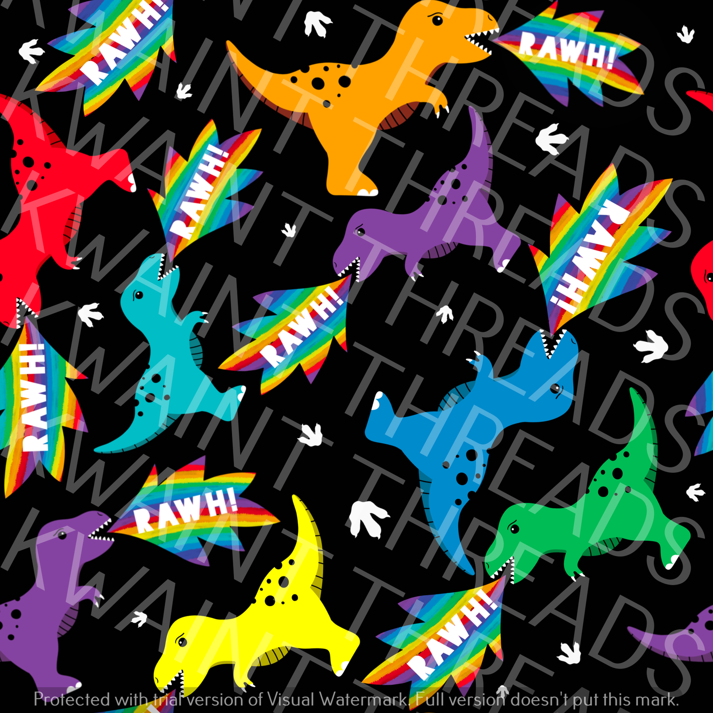 Fabric Mama Rawh Retro Dinosaurs Fabric On Demand Pre Order