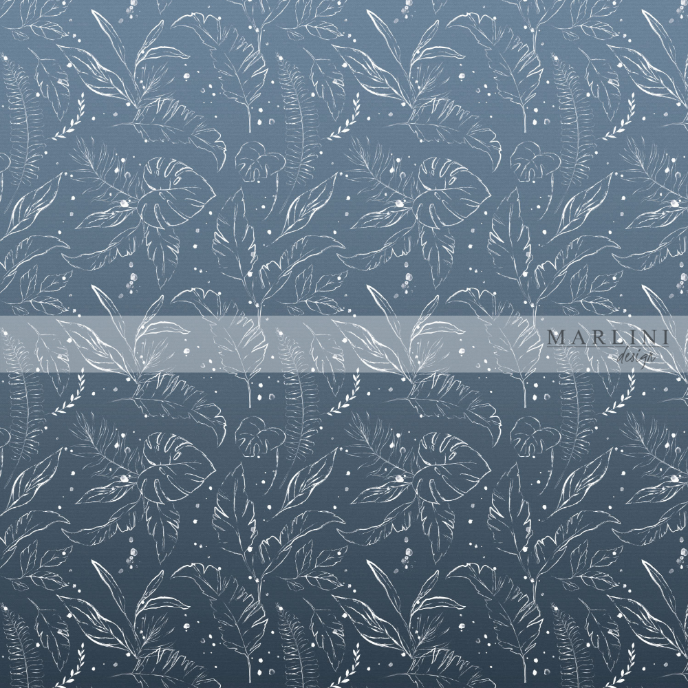 Marlini Tropical Leaves Denim Border Print