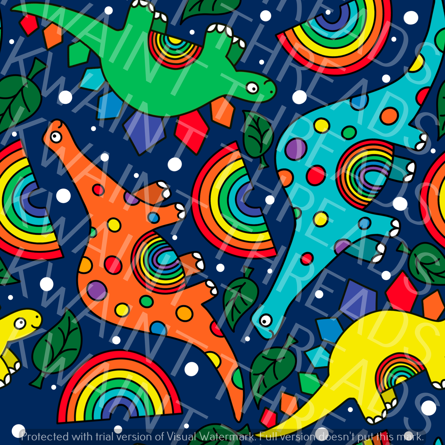 Fabric Mama Herbivores Rainbow Dinosaur Fabric On Demand Pre Order