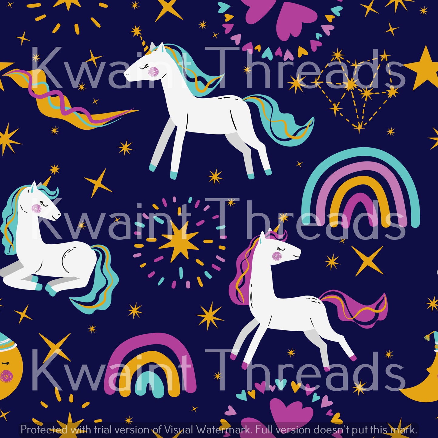 Fabric Mama Navy Unicorns Pre order