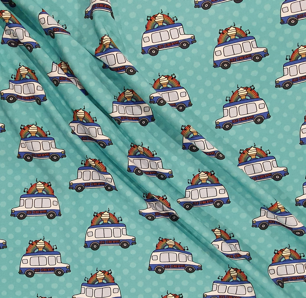 Fabric Mama Chimes Ice Cream Truck Organic Cotton Lycra French Te