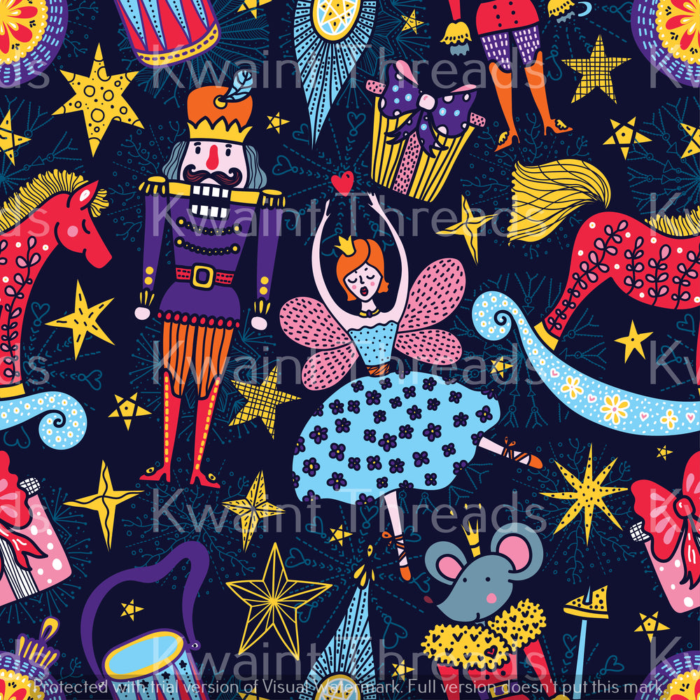 Kwaint Christmas Nutcracker Navy Preorder On Demand Printed Fabric