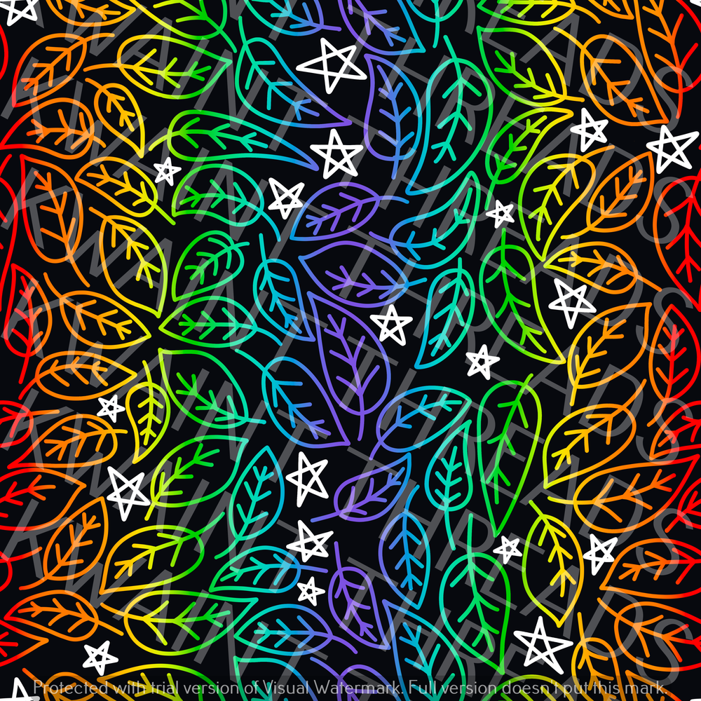 Fabric Mama Beleaf In Yourself Rainbow Leaves Stars Fabric On Demand Pre