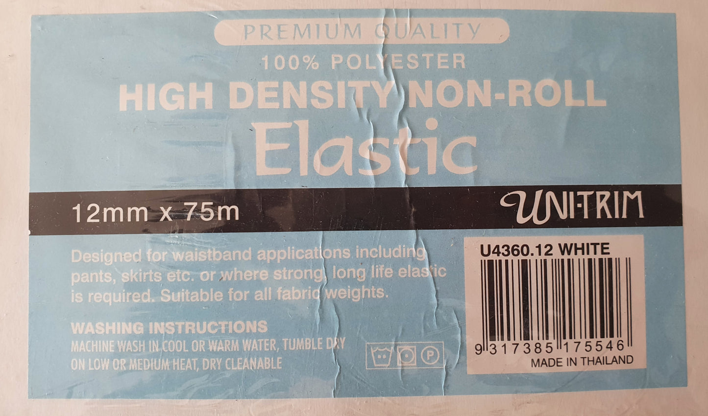 12mm Elastic White High Density Non Roll Elastic