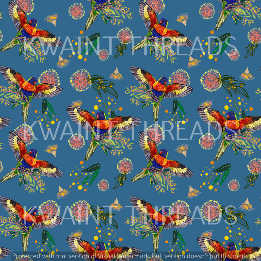 Etched Busy Rosellas Blue Preorder