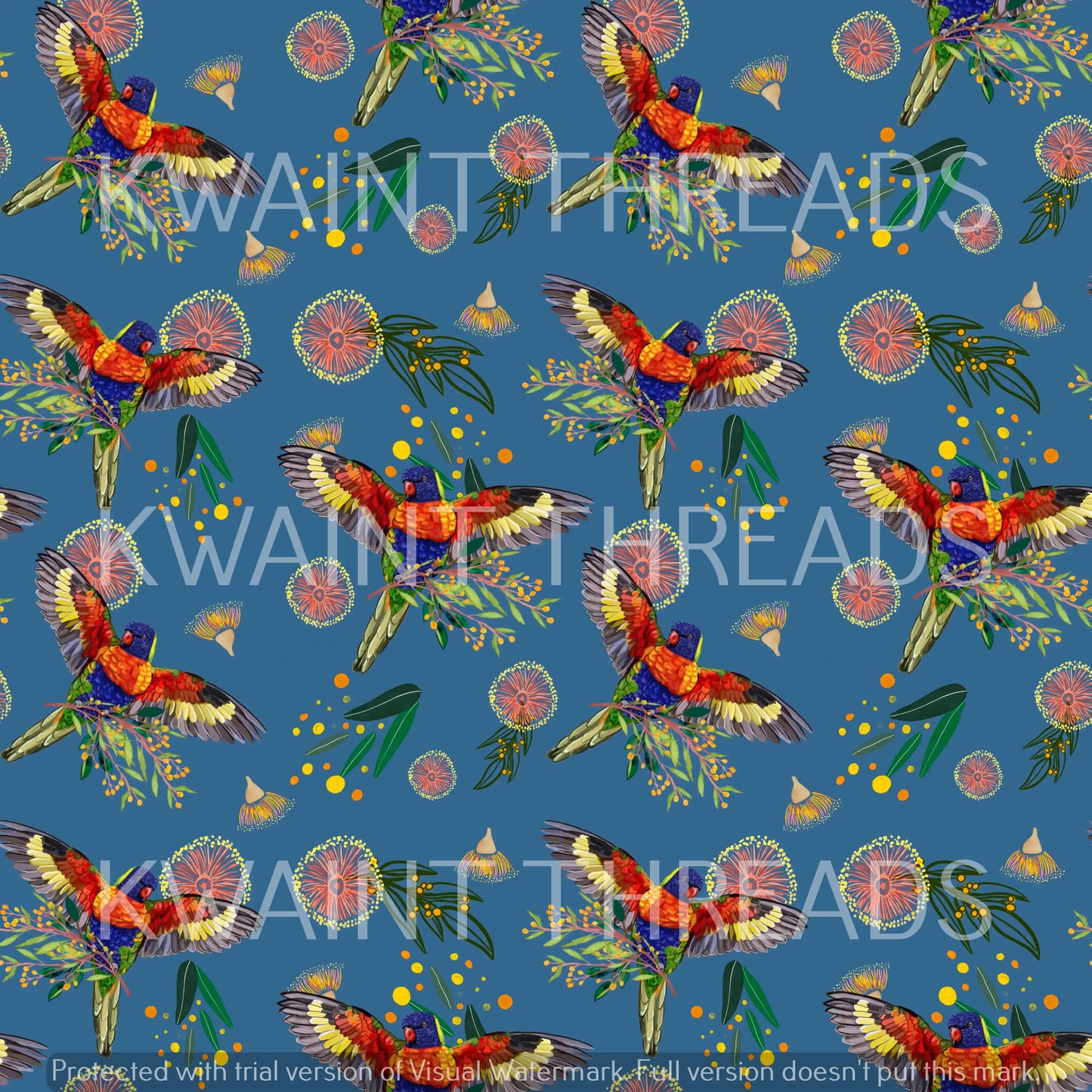 Etched Busy Rosellas Blue Preorder