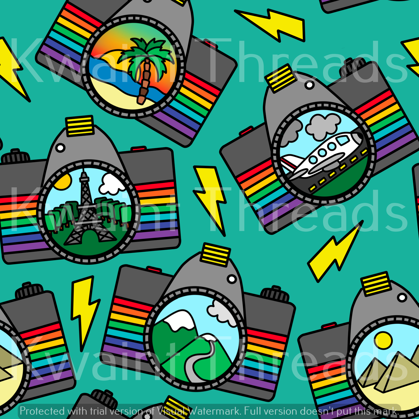 Fabric Mama Holiday Snaps Rainbow Camera Fabric On Demand Pre Or