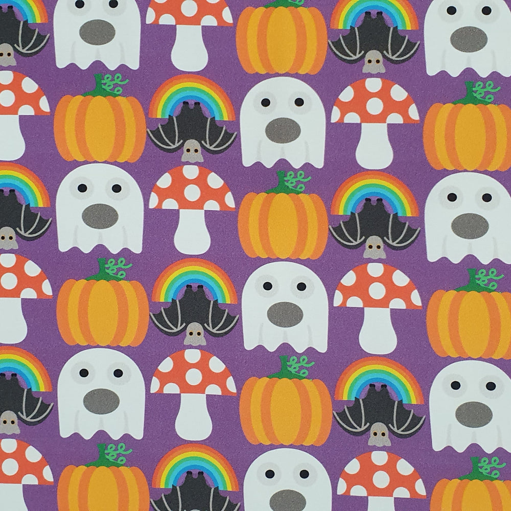 Fabric Mama Boo! Ghosts Halloween Organic Cotton Lycra Jersey Knit Fabric