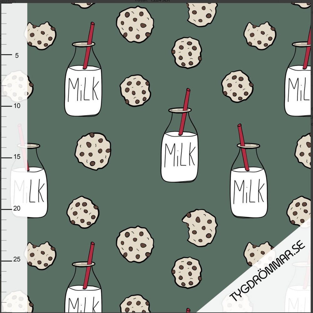 
                      
                        Tygdrommar Milk and Cookies Green Organic Cotton Knit Fabric Australia
                      
                    