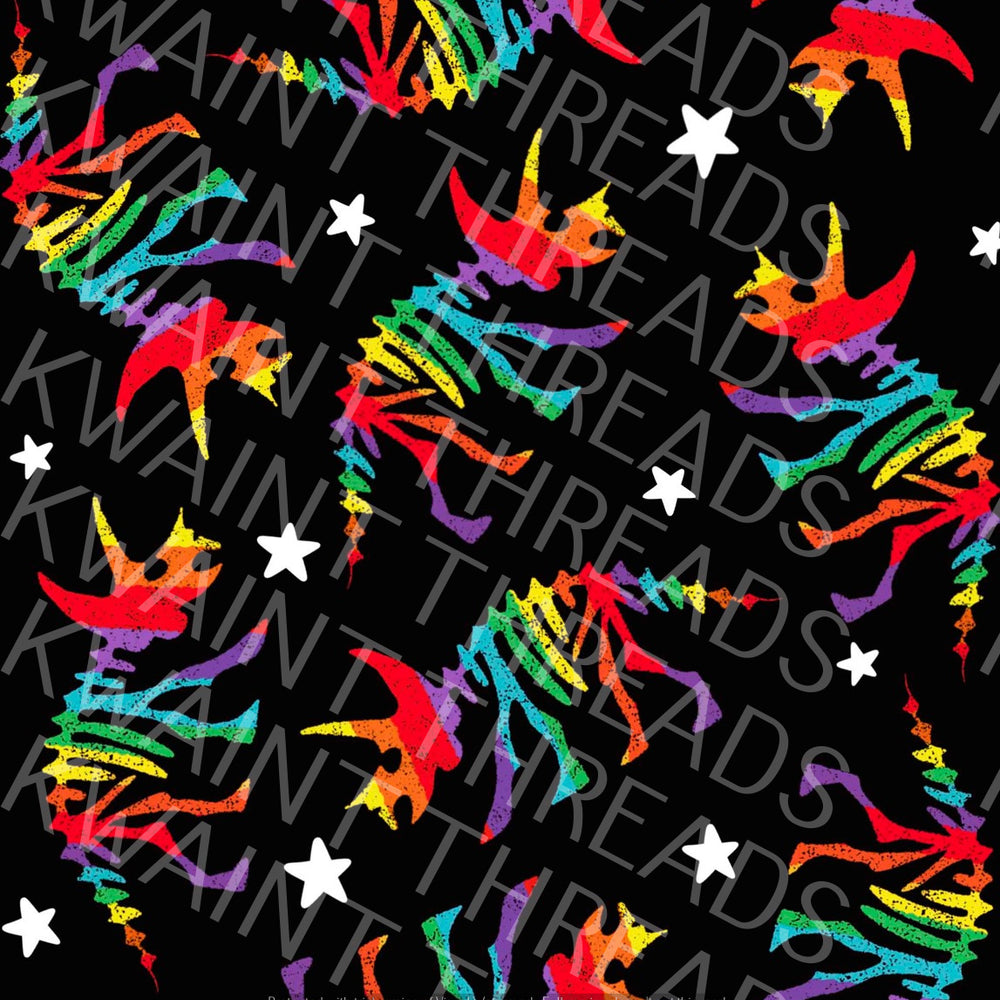 Fabric Mama Dinosaur Skeletons Rainbow Fabric On Demand Pre Order