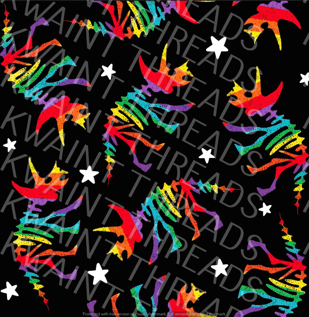 Fabric Mama Dinosaur Skeletons Rainbow Fabric On Demand Pre Order