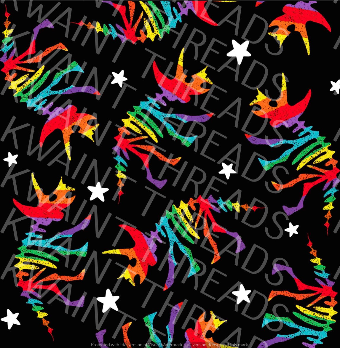 Fabric Mama Dinosaur Skeletons Rainbow Fabric On Demand Pre Order