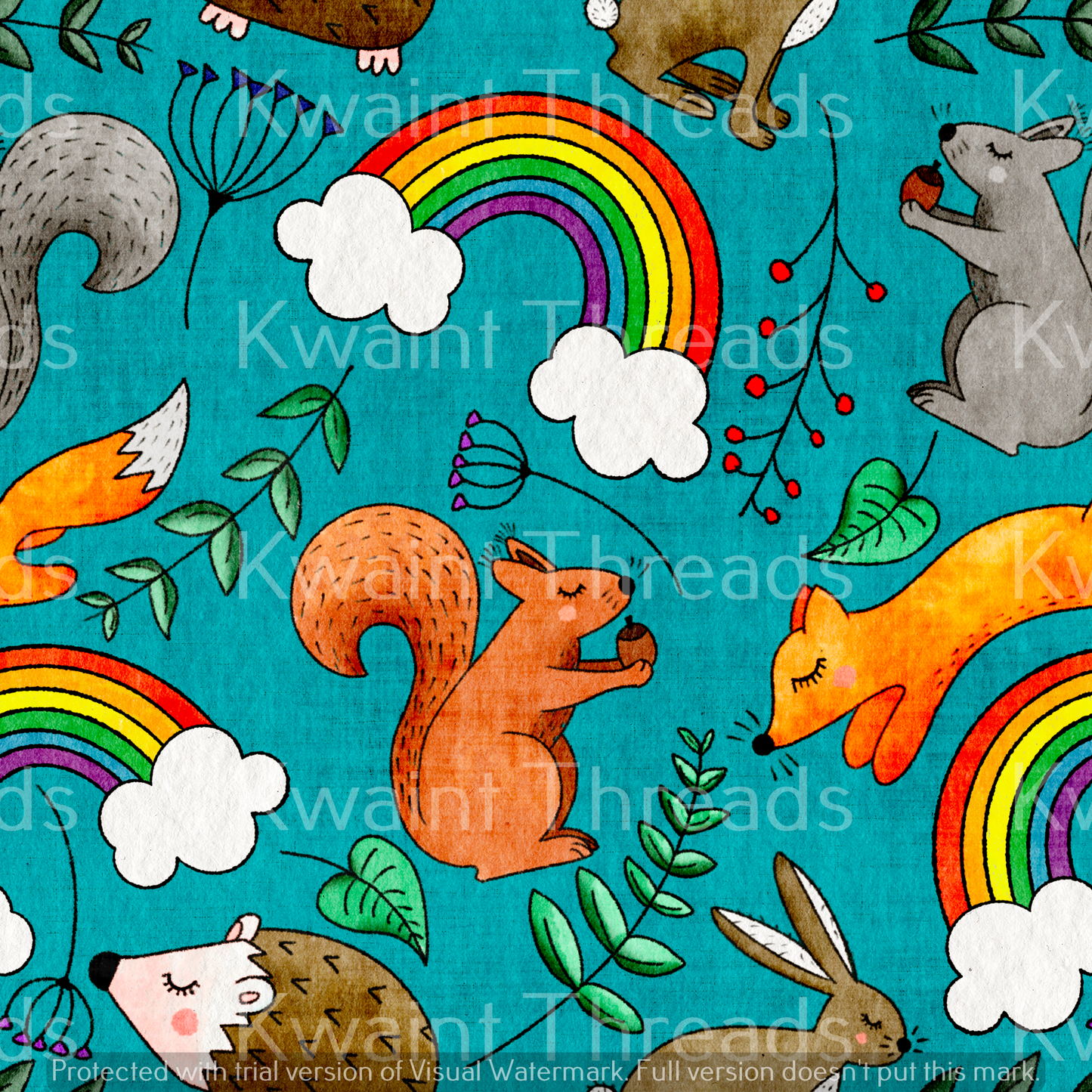 Fabric Mama Woodland Friends Green On Demand Pre Order Squirrels Rabbits
