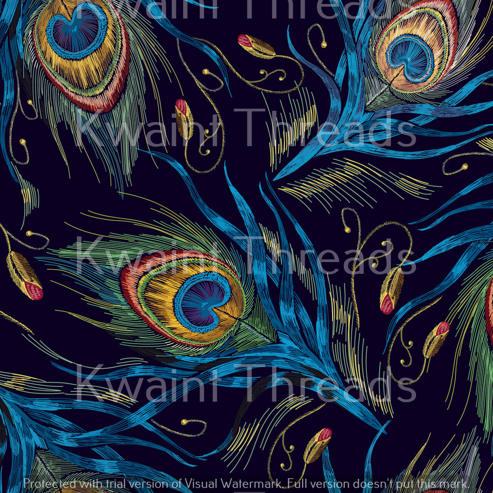 Kwaint Embroidery Peacock Feathers Pre order Fabric