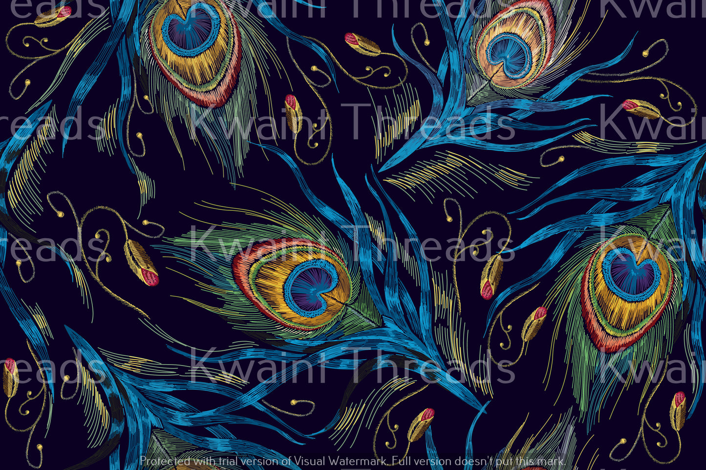Kwaint Embroidery Peacock Feathers Pre order Fabric