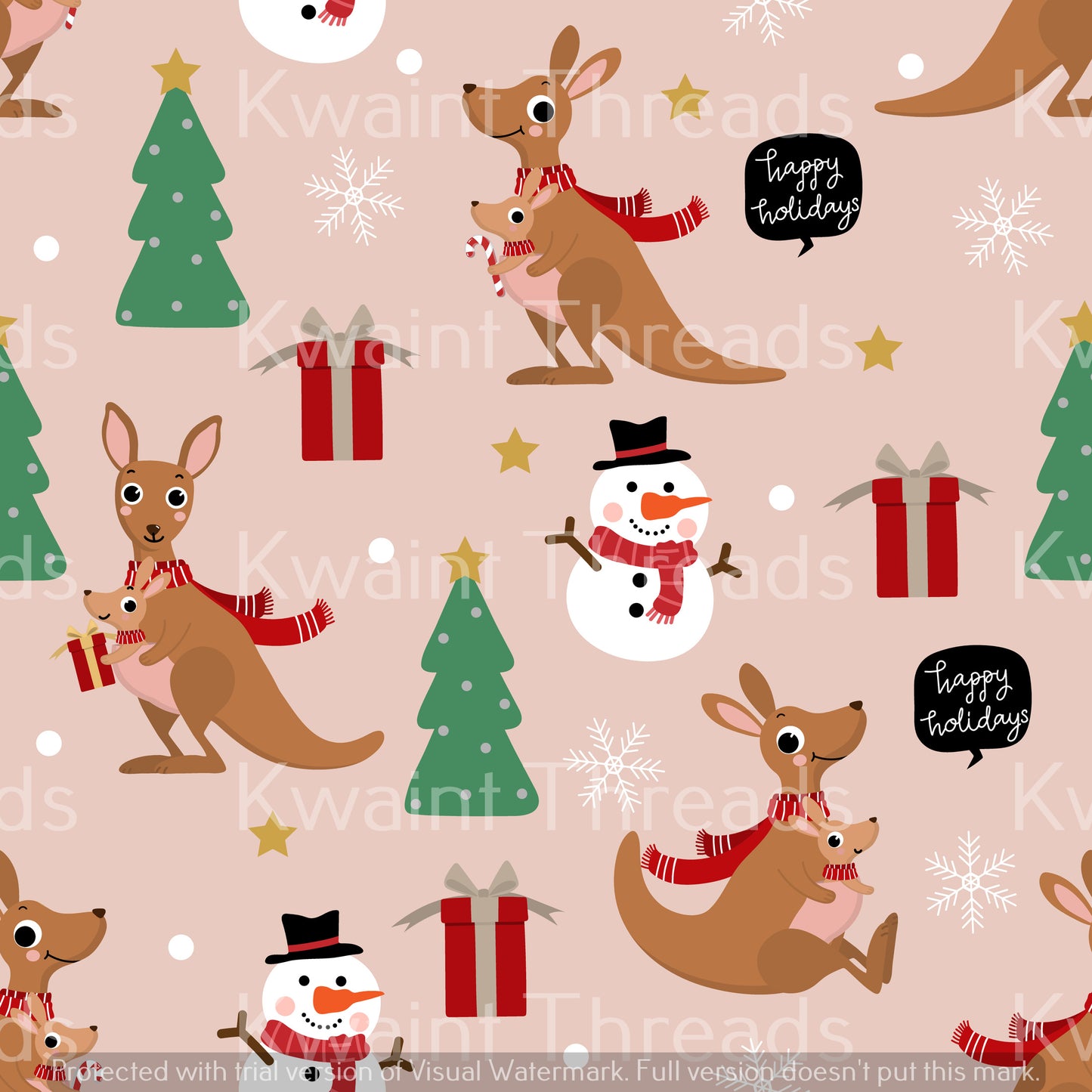 Kwaint Christmas Kangaroos Preorder On Demand Printed Fabric