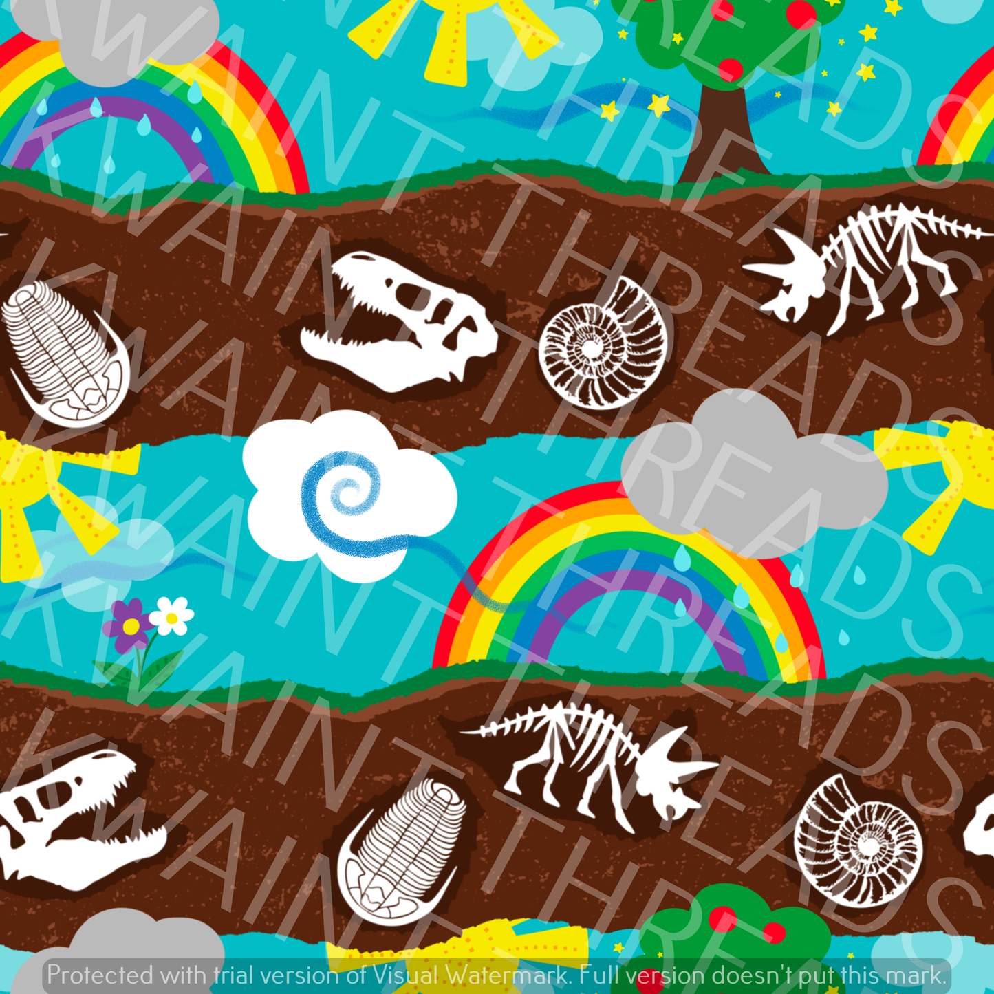 Fabric Mama Beneath Our Feet Dinosaur Bones Rainbow Fabric On Demand Pre Order
