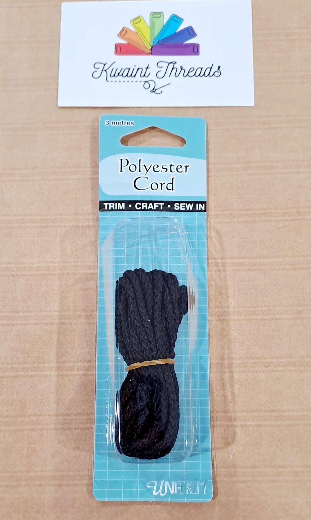 Black Prepackaged Hoodie Cord 3 Meters Black