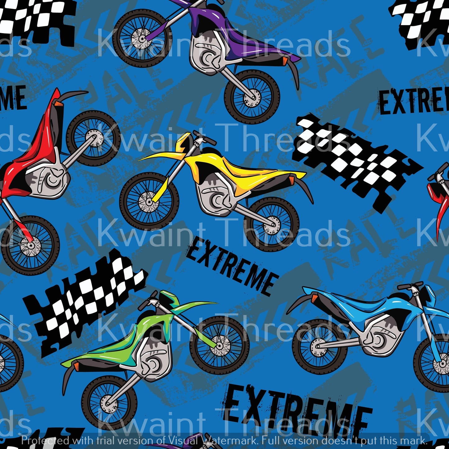 Kwaint Motocross Motorbike Blue Pre order Fabric