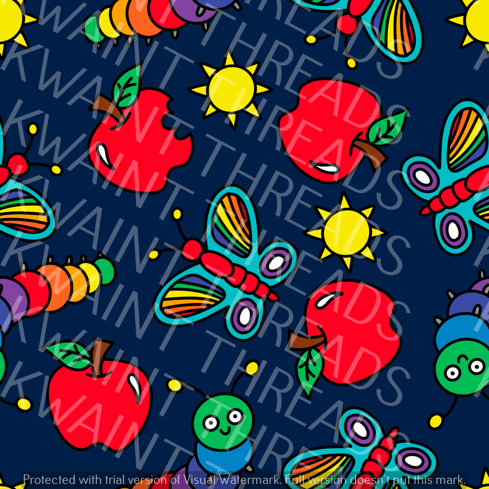 Fabric Mama Flutterby Butterfly Apples Fabric On Demand Pre Order