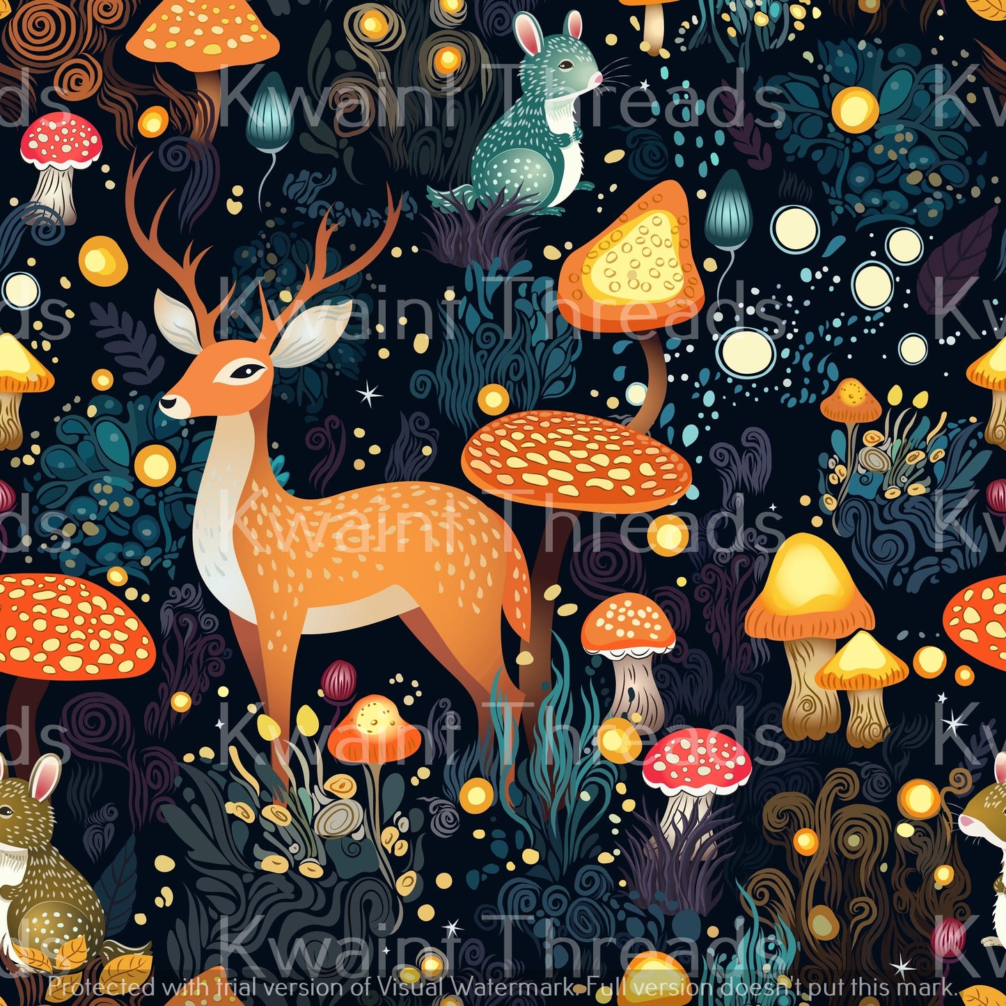 Kwaint Deer In the Mushroom Forest Pre order Fabric