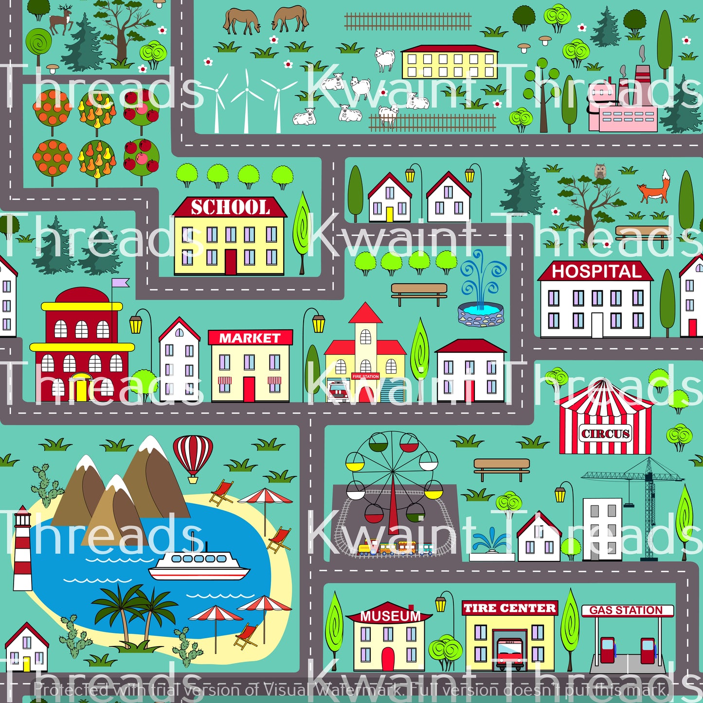 Kwaint Threads Kids Road Play Mat Panel Preorder