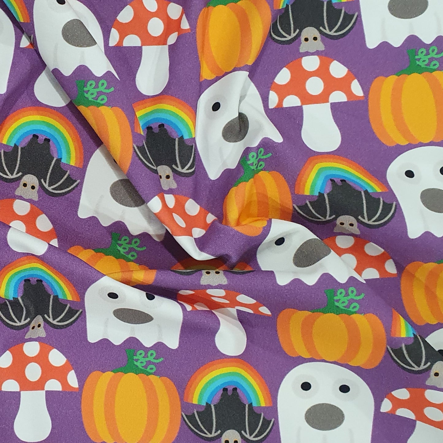Fabric Mama Boo! Ghosts Halloween Organic Cotton Lycra Jersey Knit Fabric