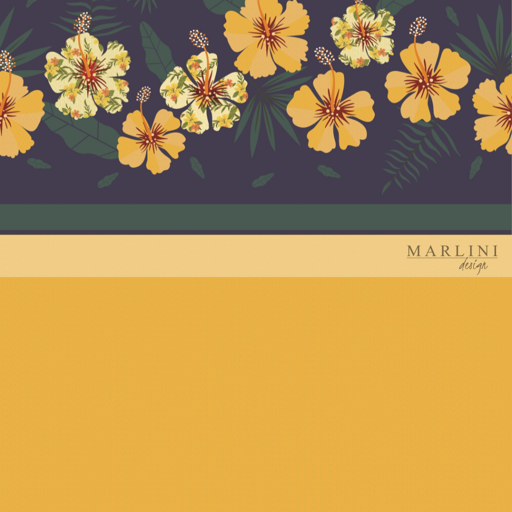 Marlini Hibiscus Yellow Border Print