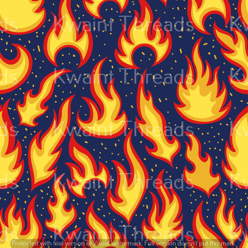 Kwaint Flames on Fire Blue Pre order Fabric