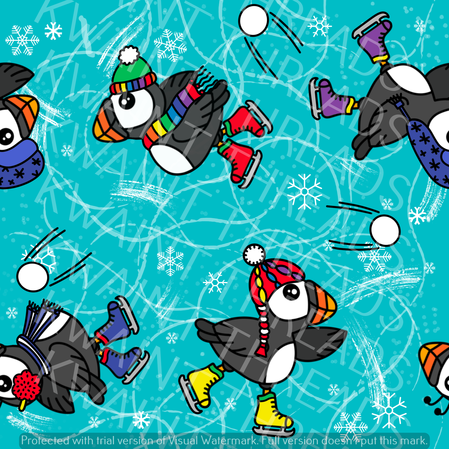Fabric Mama Puff Skaters Christmas Fabric Puffins On Demand Pre Order