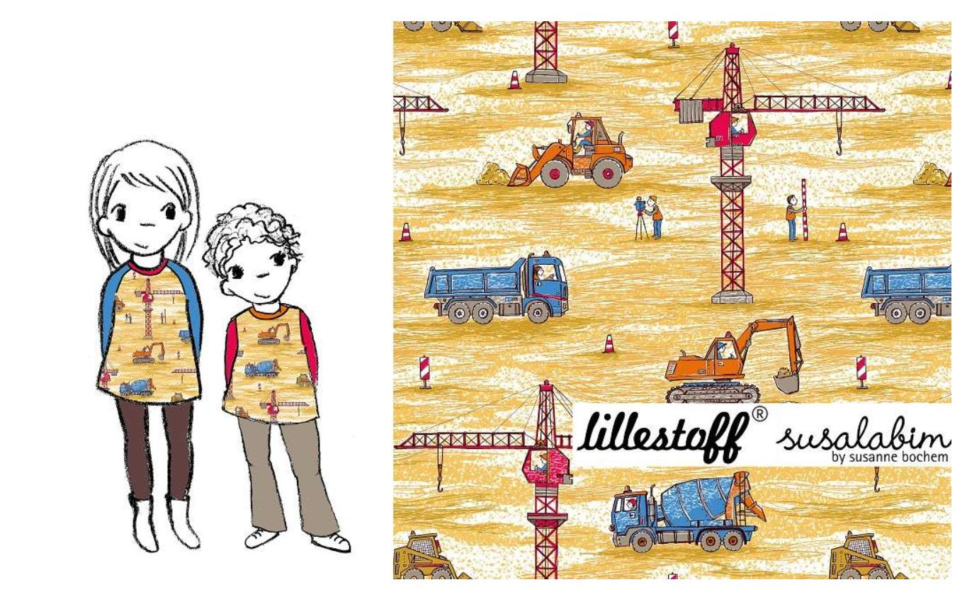Lillestoff Construction Vehicles Organic Cotton French Terry