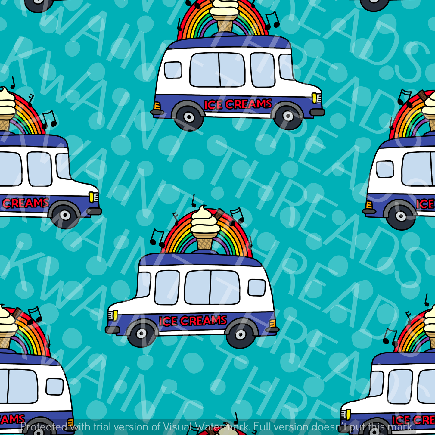 Fabric Mama Rainbow Chimes Icecream Truck Fabric On Demand Pre Order