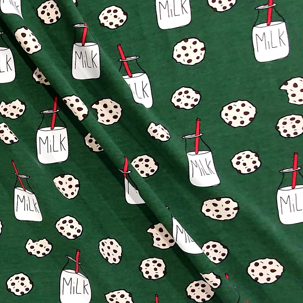 Tygdrommar Milk and Cookies Green Organic Cotton Knit Fabric Australia