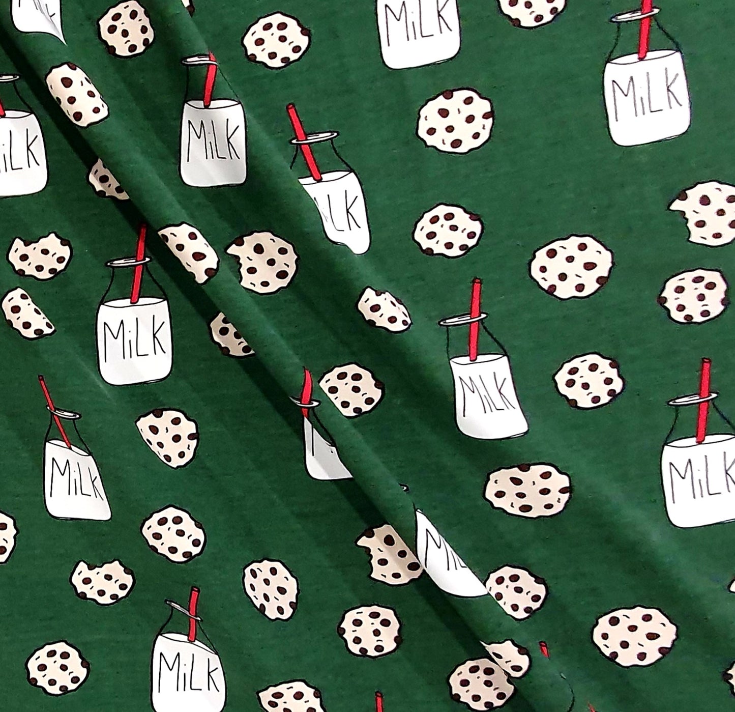 Tygdrommar Milk and Cookies Green Organic Cotton Knit Fabric Australia