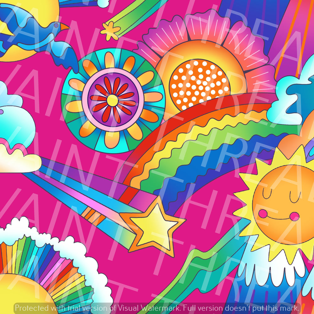 Karly Art Sunny Paradise Pink Suns Stars Rainbow Fabric On Demand Pre Orde