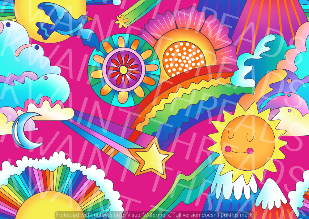 Karly Art Sunny Paradise Pink Suns Stars Rainbow Fabric On Demand Pre Orde